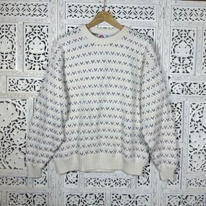 Vtg Isle Of Cotton Cream Colorful Geometric Retro Grandpa Sweater Sz XL Fits L